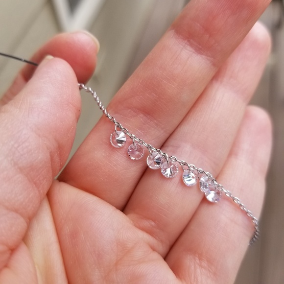 .925 Sterling Silver Long Chain Crystals Rhineston - Picture 2 of 5